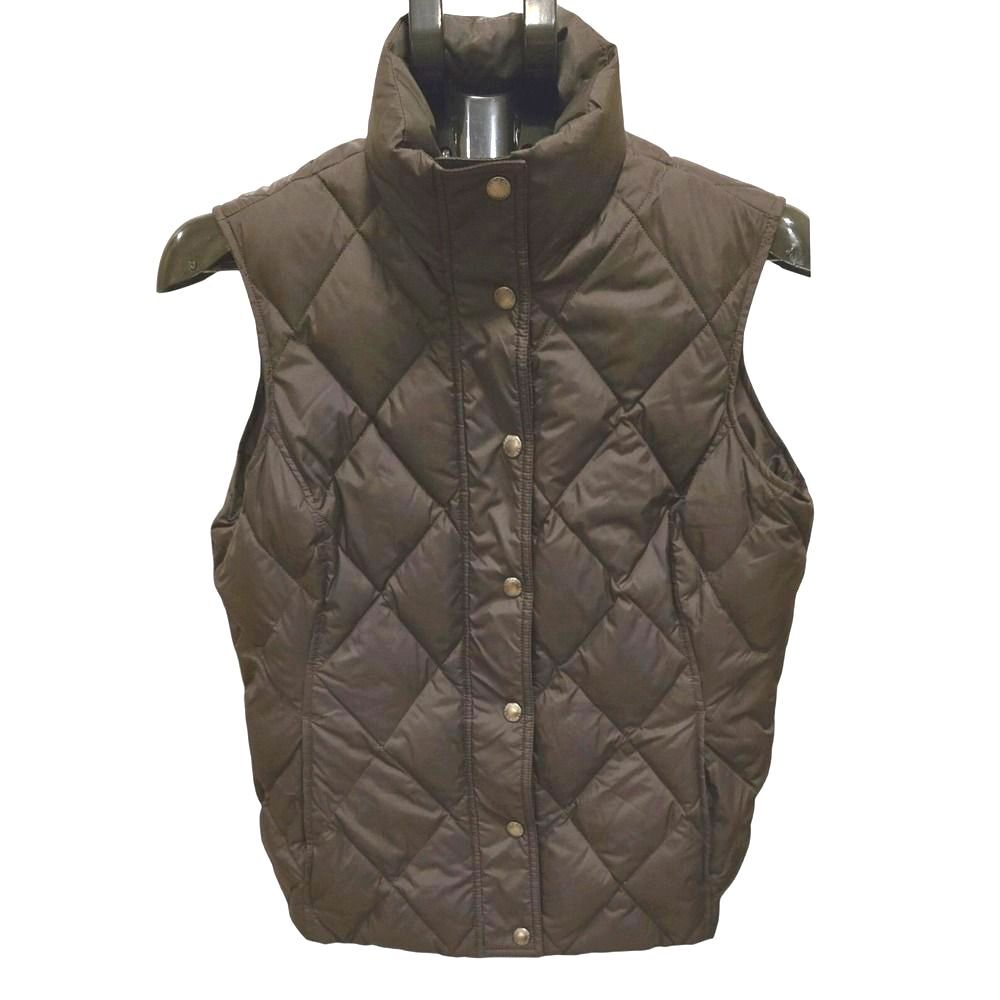 Lands' End Down Puffer Vest Womens S 6-8 Brown Diamond Quilted Snap Front 2011